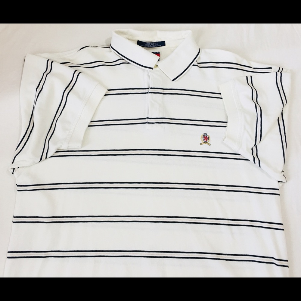 Tommy Hilfiger Men's XL Polo Striped WhiteShirt#23